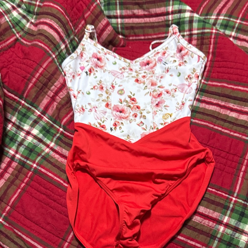Floral and Red Kids nutcracker dance leotard size 6 ch Danse de Paris. New